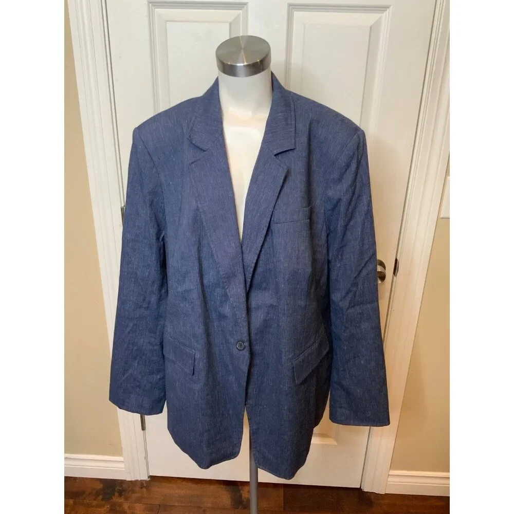 Michael Kors Dark Blue Linen Blazer, Size 24